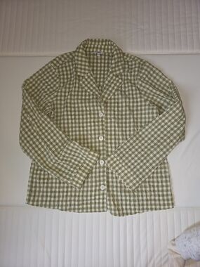Gingham Button-Front Blouse in Light Green